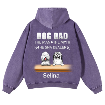 Dog Dad The Man The Myth The Snack Dealer - Personalized Custom Unisex Washed Hoodie