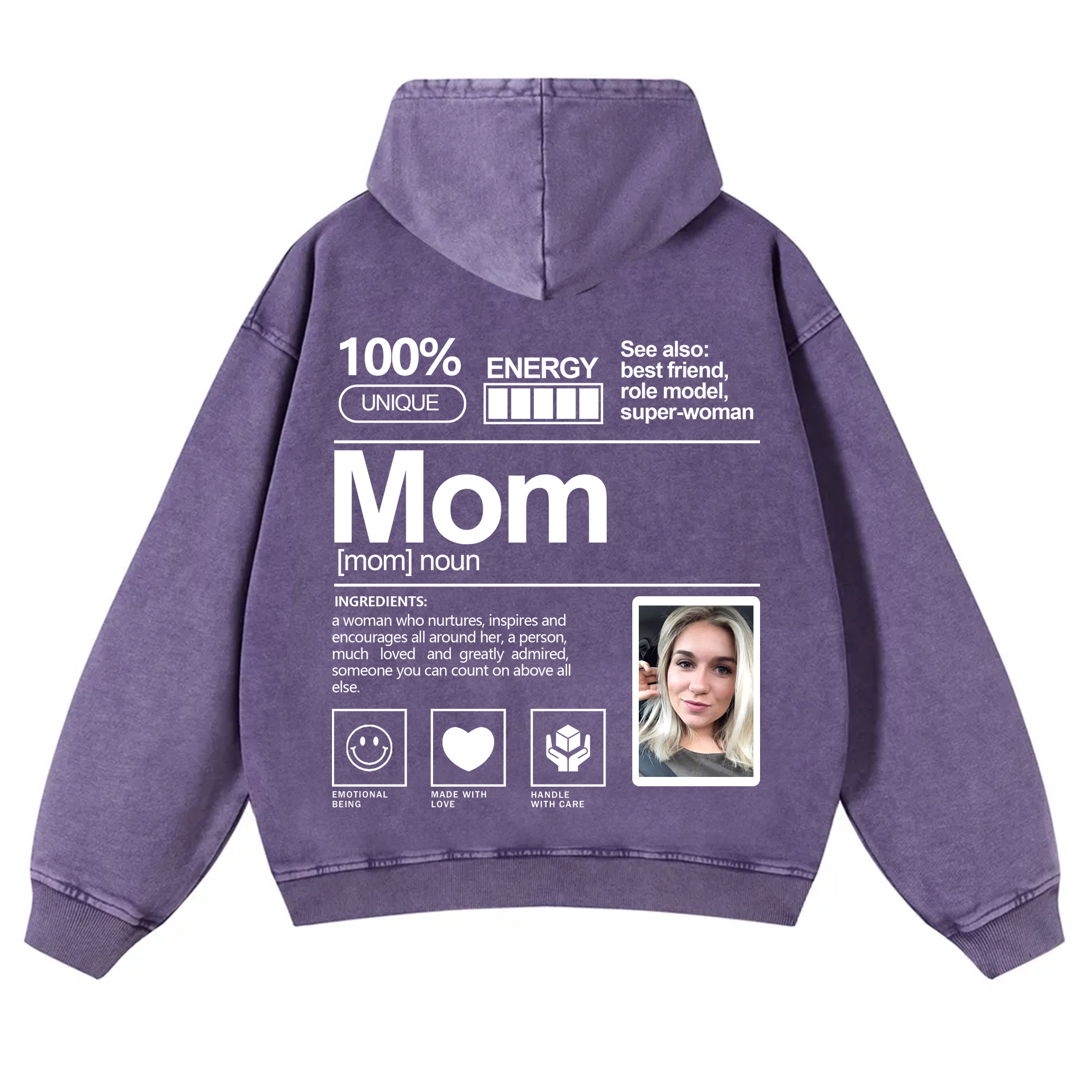 Addcustom Photo Mom Vintage Washed Hoodie