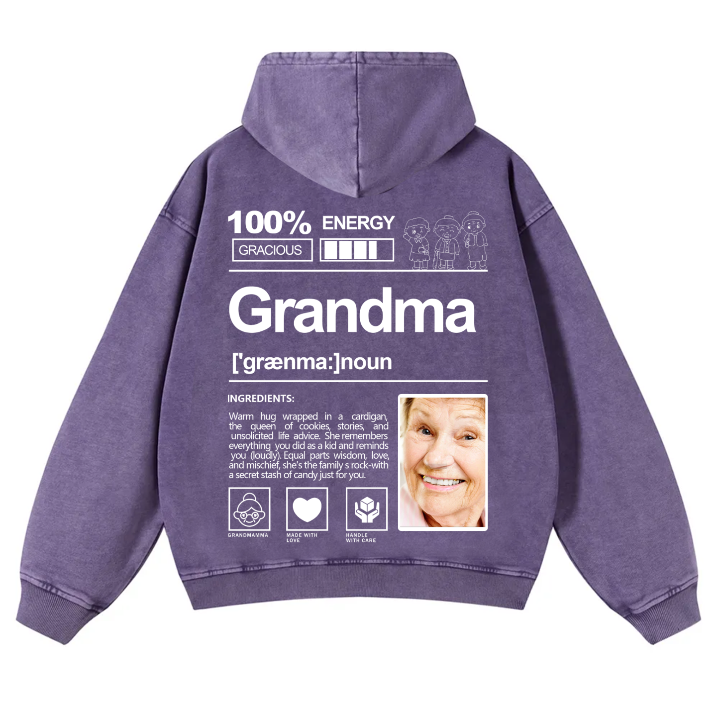 Addcustom Photo Grandma Vintage Washed Hoodie
