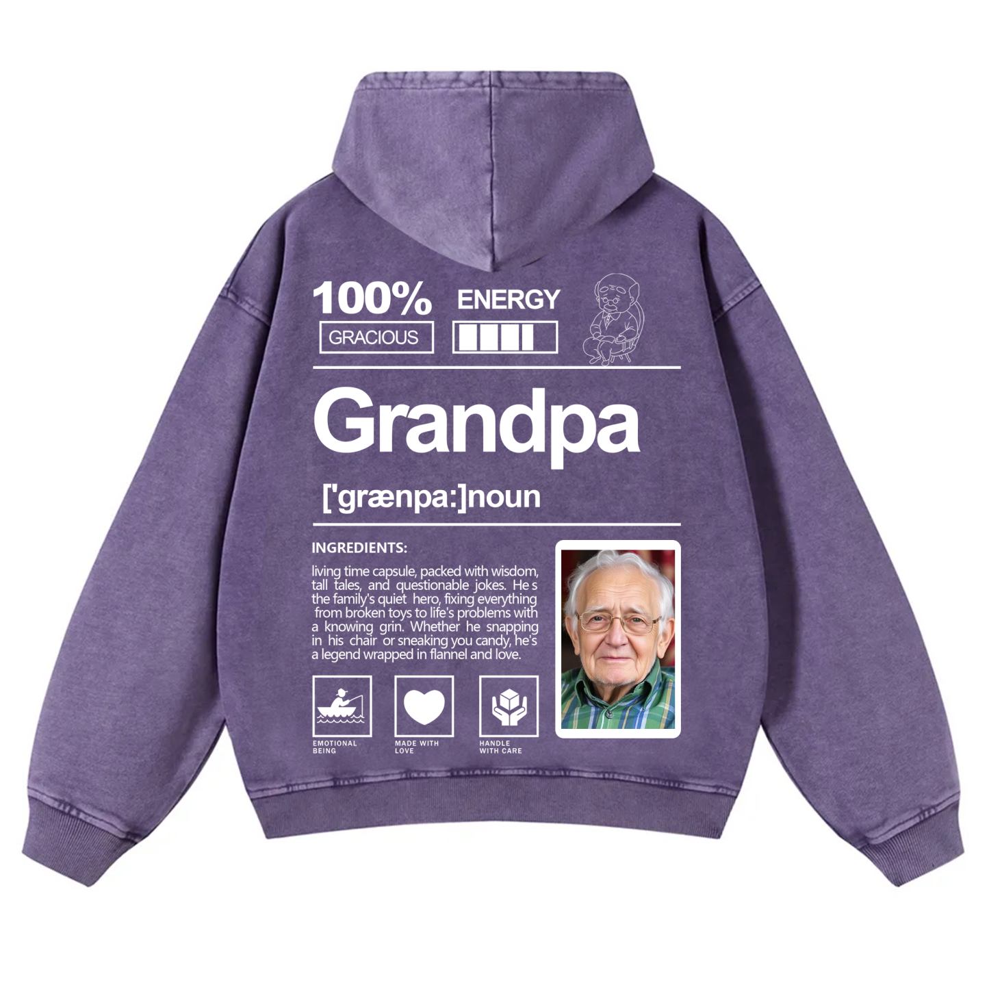 Addcustom Photo Grandpa Vintage Washed Hoodie