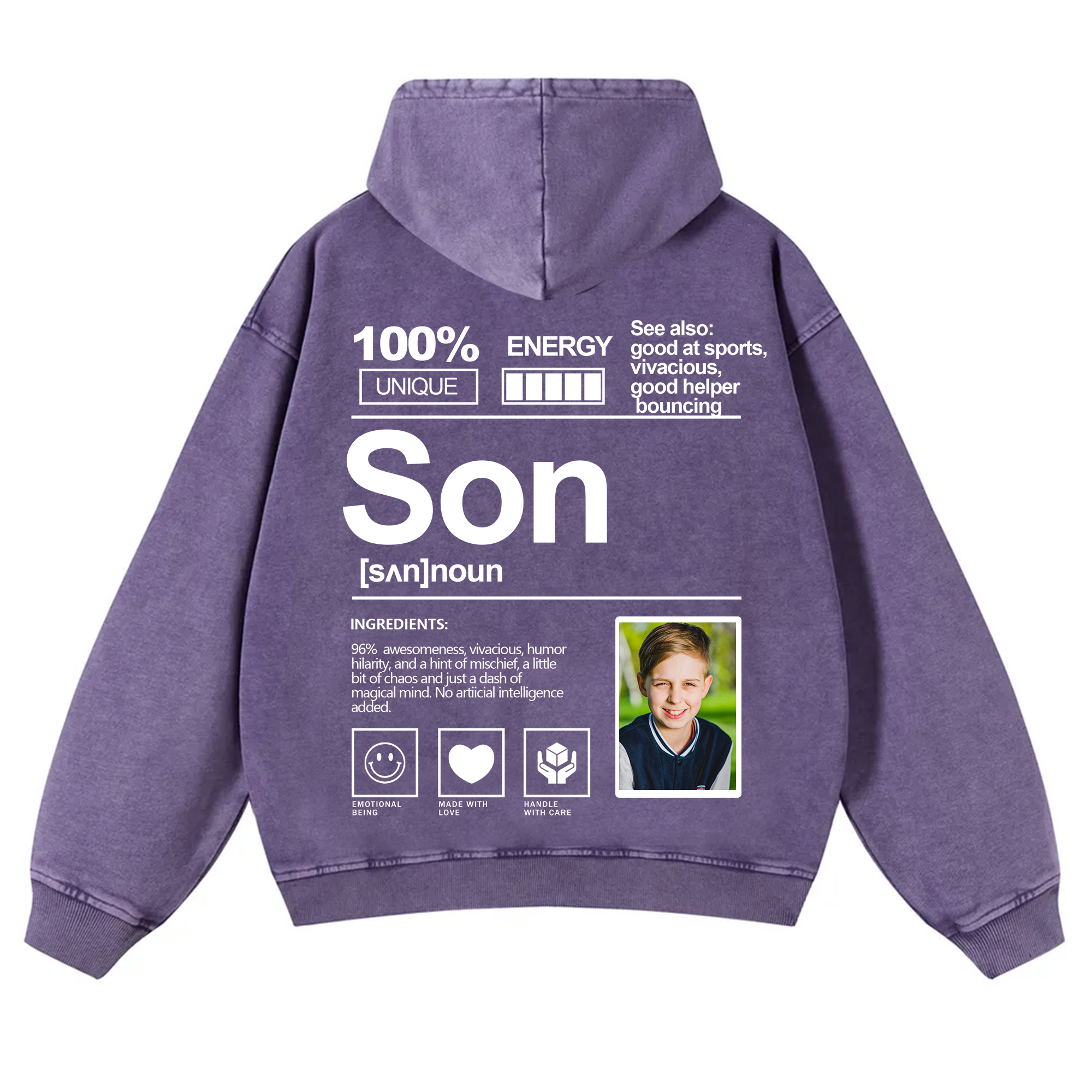Addcustom Photo Son Vintage Washed Hoodie