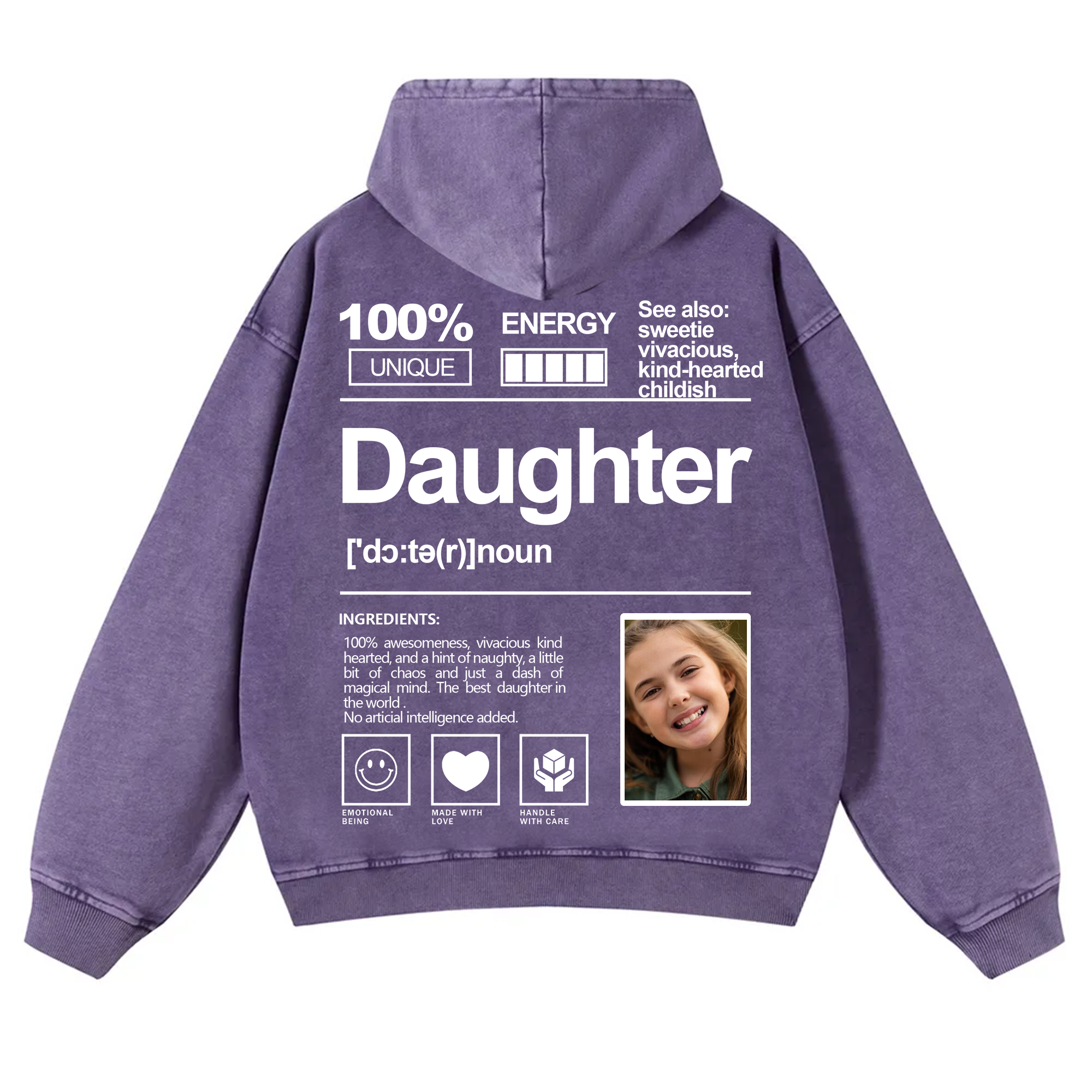 Addcustom Photo Daughter Vintage Washed Hoodie