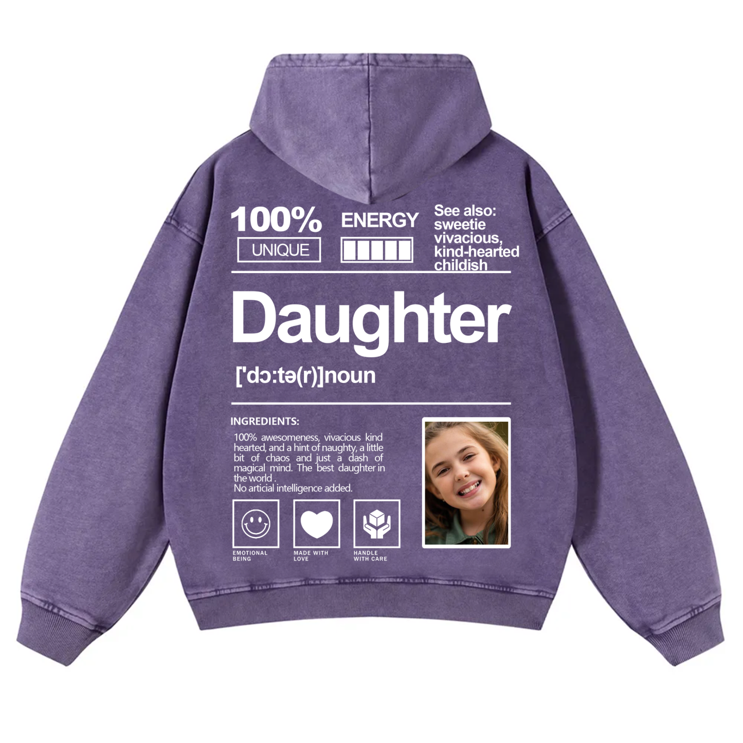 Addcustom Photo Daughter Vintage Washed Hoodie