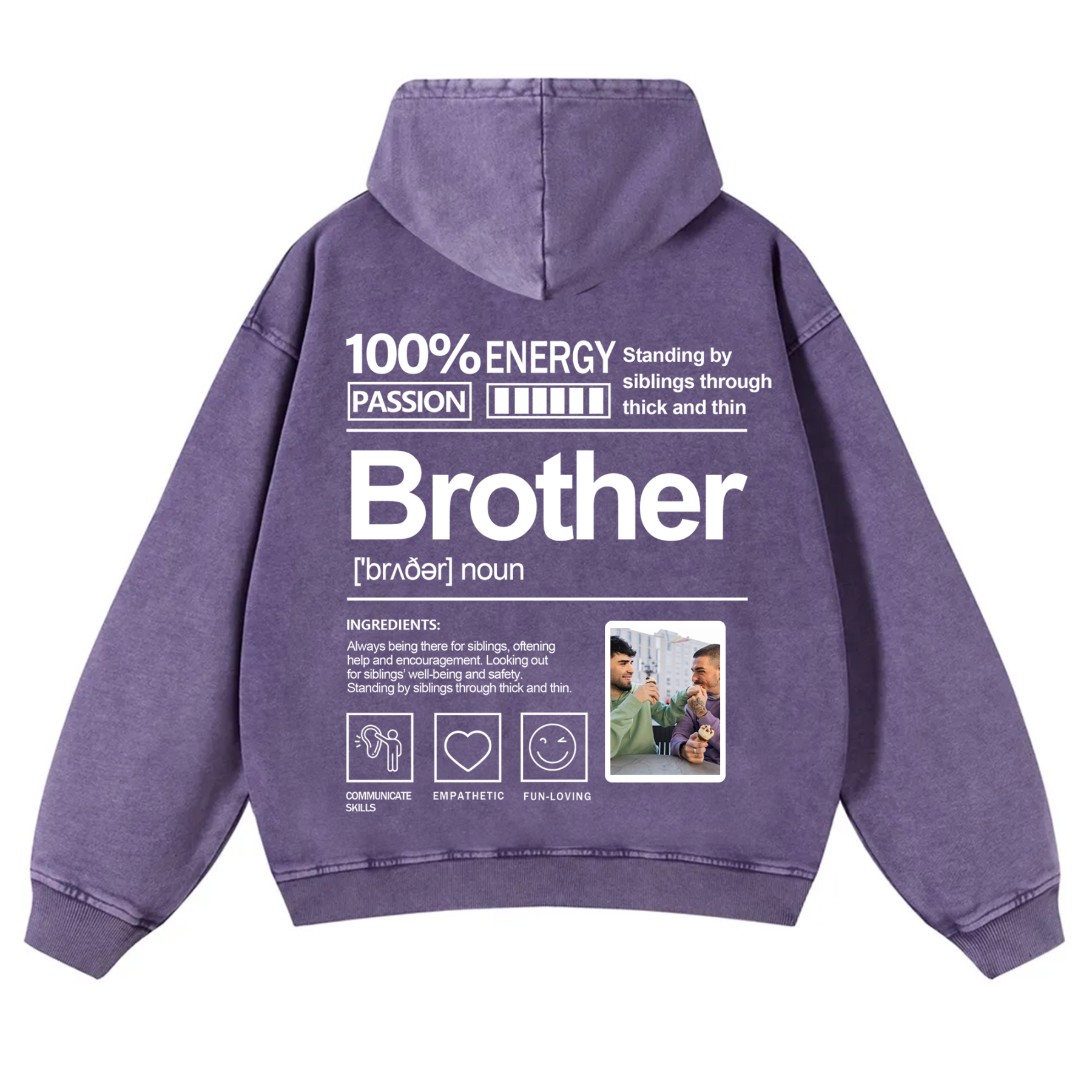Addcustom Photo Brother Vintage Washed Hoodie