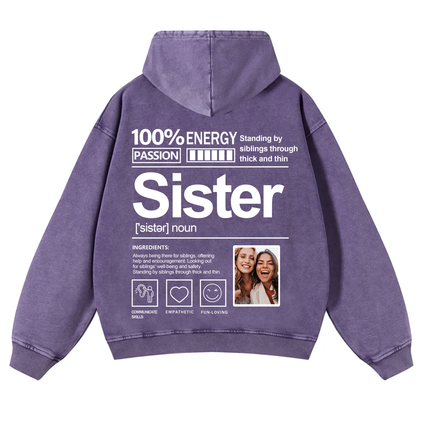 Addcustom Photo Sister Vintage Washed Hoodie
