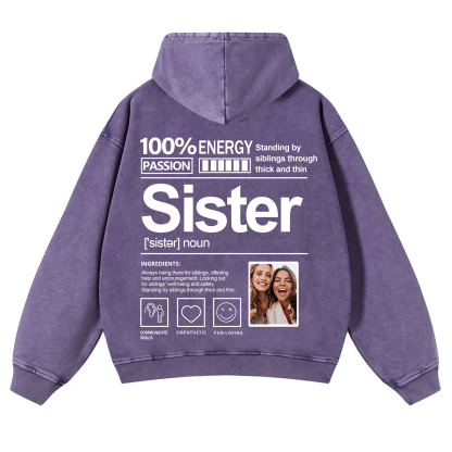 Addcustom Photo Sister Vintage Washed Hoodie