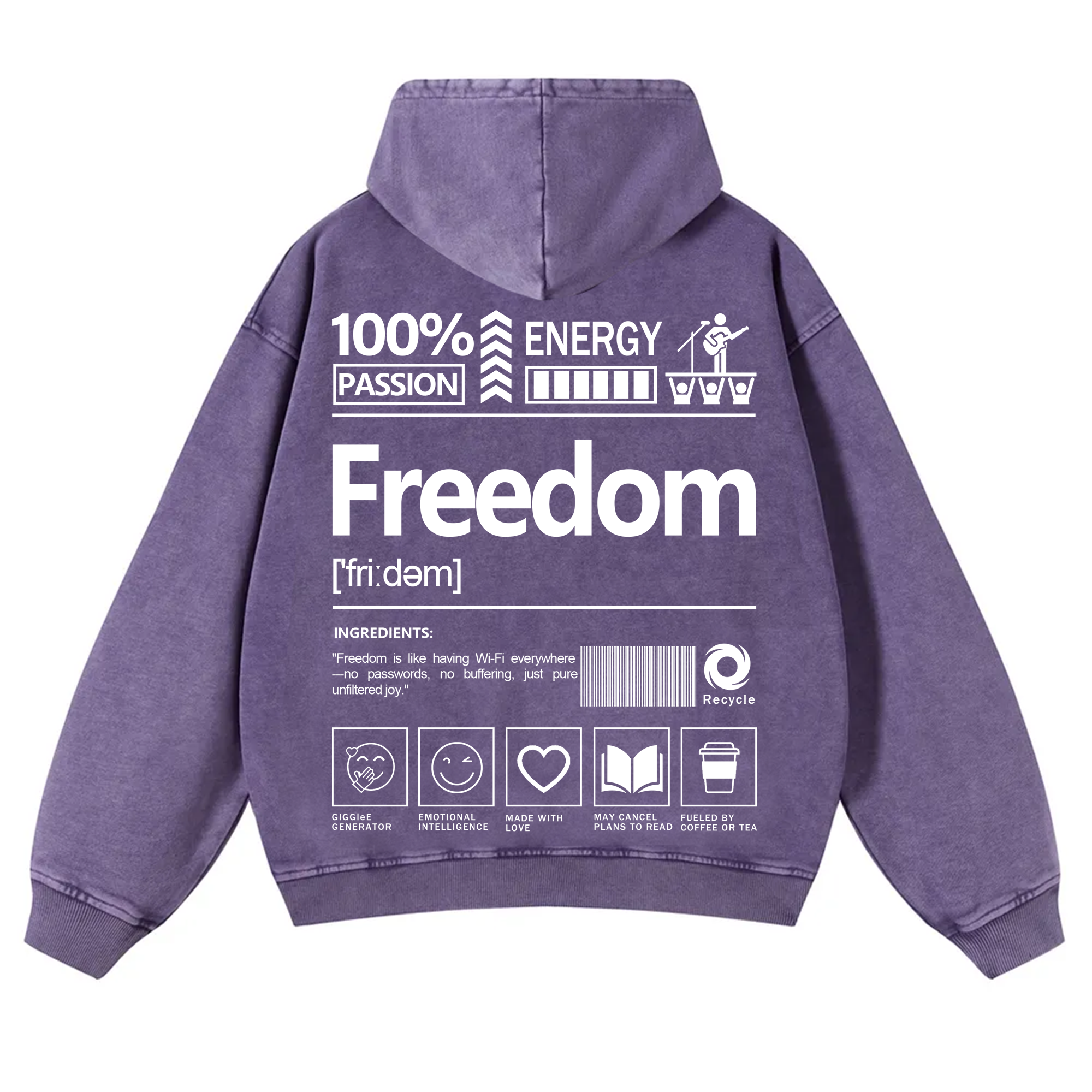 Freedom Unisex Fit Vintage Washed Hoodie