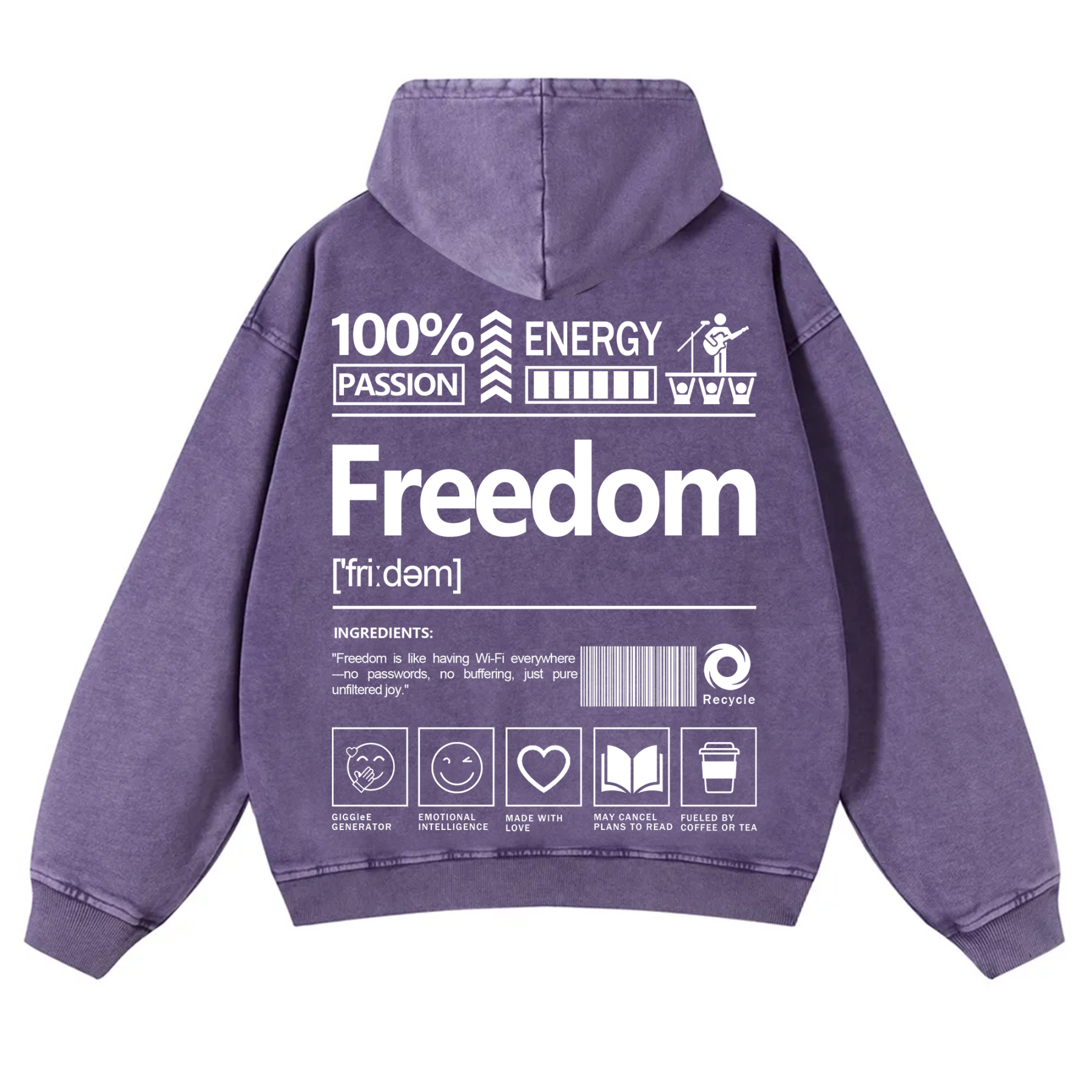 Freedom Unisex Fit Vintage Washed Hoodie