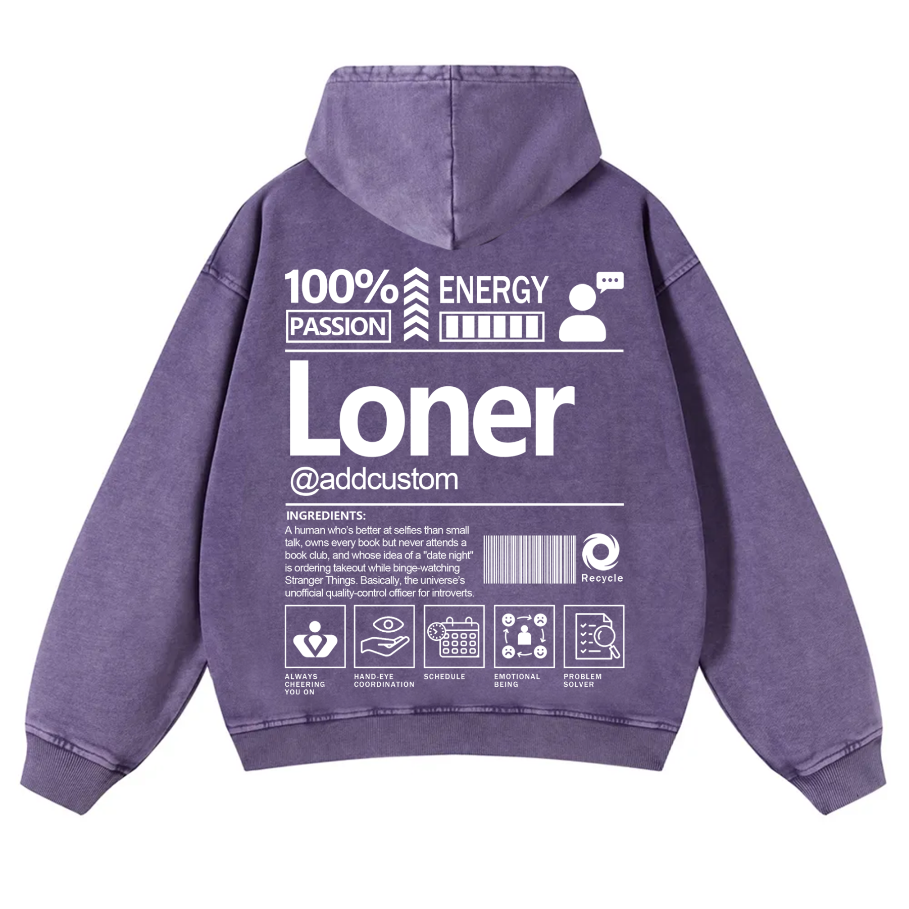 Loner Addcustom Unisex Fit Vintage Washed Hoodie