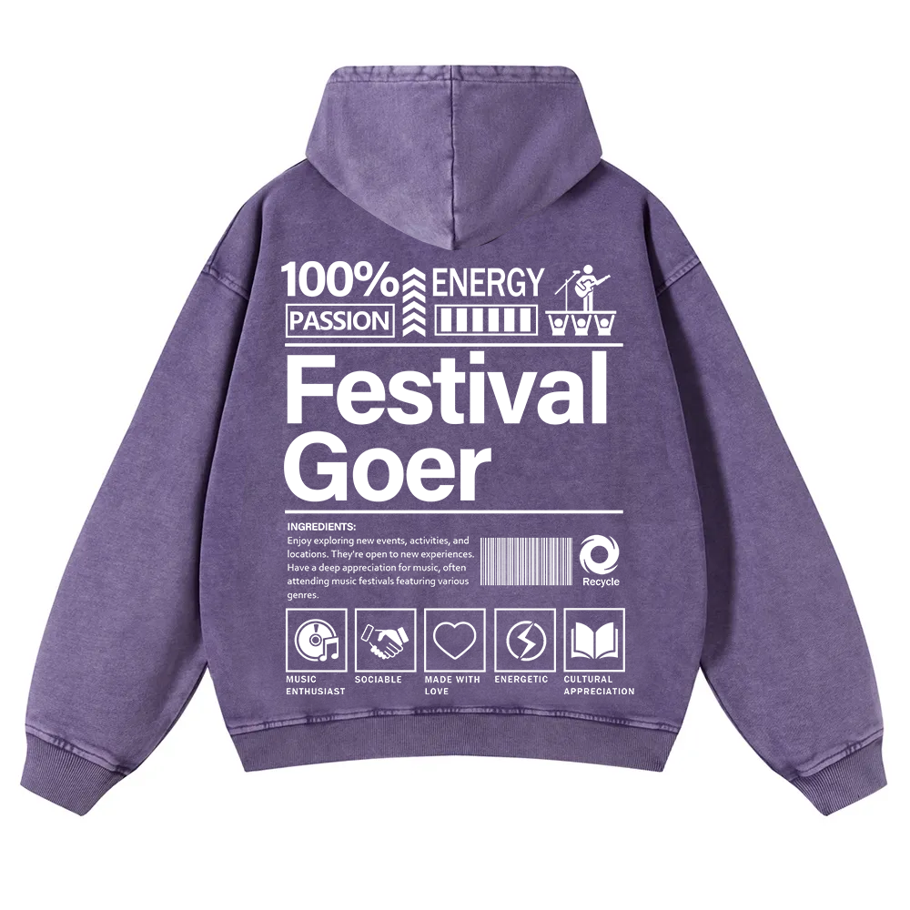 Festival Goer Casual Washed Hoodie wearishow