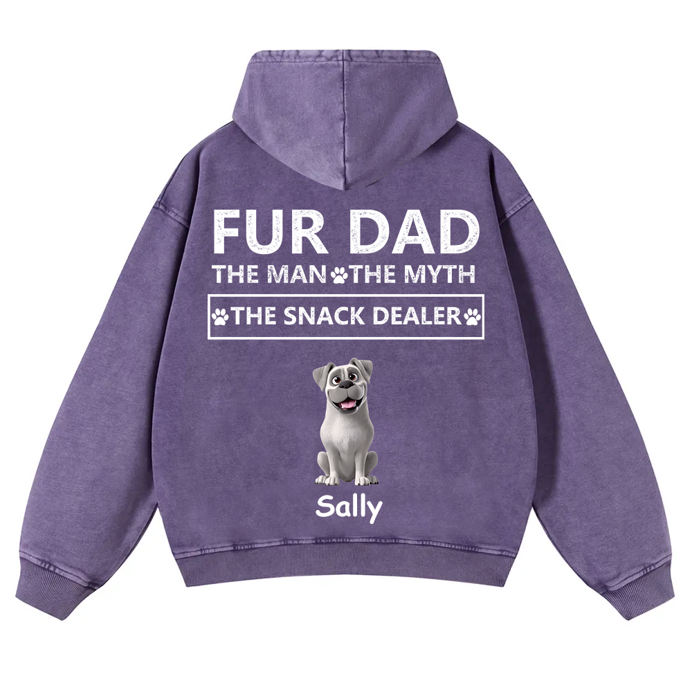 Fur Dad The Man The Myth The Snack Dealer - Personalized Custom Unisex Washed Hoodie