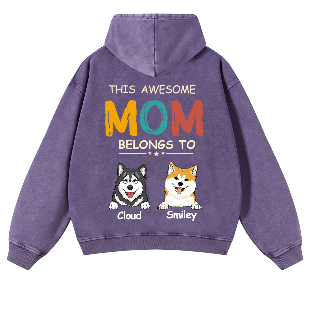 This Awesome Mom/Dad Belongs To - Personalized Custom Unisex Washed Hoodie