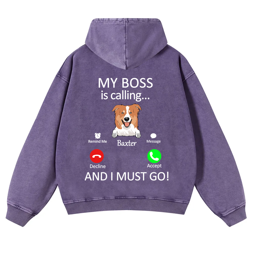 Dog Boss Calling - Personalized Custom Unisex Washed Hoodie wearishow