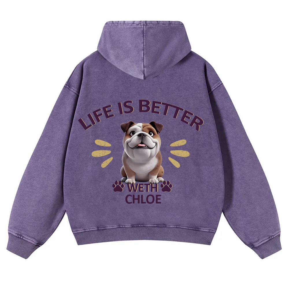 Better Life With My Dog - Personalized Custom Unisex Washed Hoodie wearishow