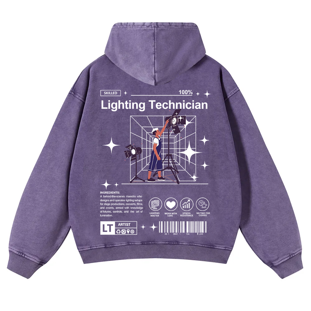 Lighting Technician Washed Hoodie wearishow
