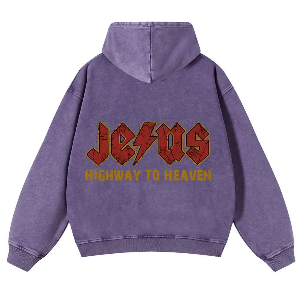 Jesus Highway To Heaven Washed Hoodie wearishow