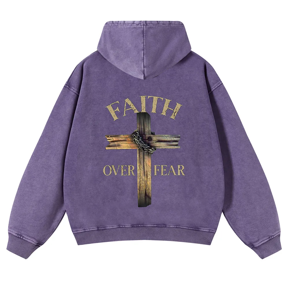 Faith Over Fear Cross  Washed Hoodie wearishow