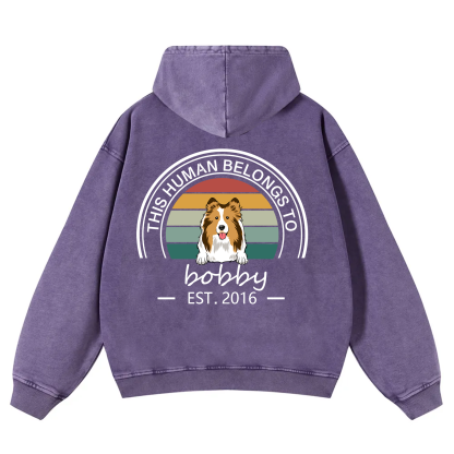 This Human Belongs To 3 - Personalized Custom Unisex Washed Hoodie