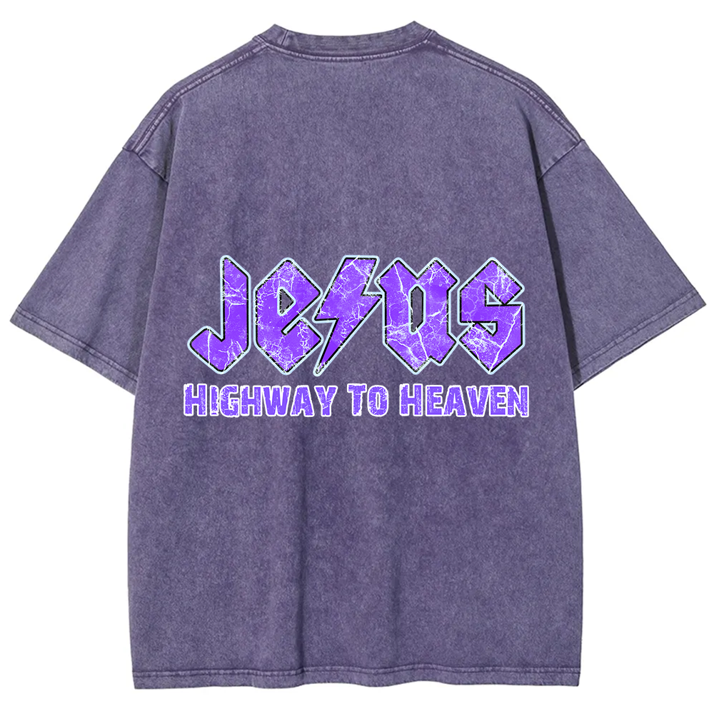 Jesus Highway To Heaven Unisex Fit Washed T-Shirt