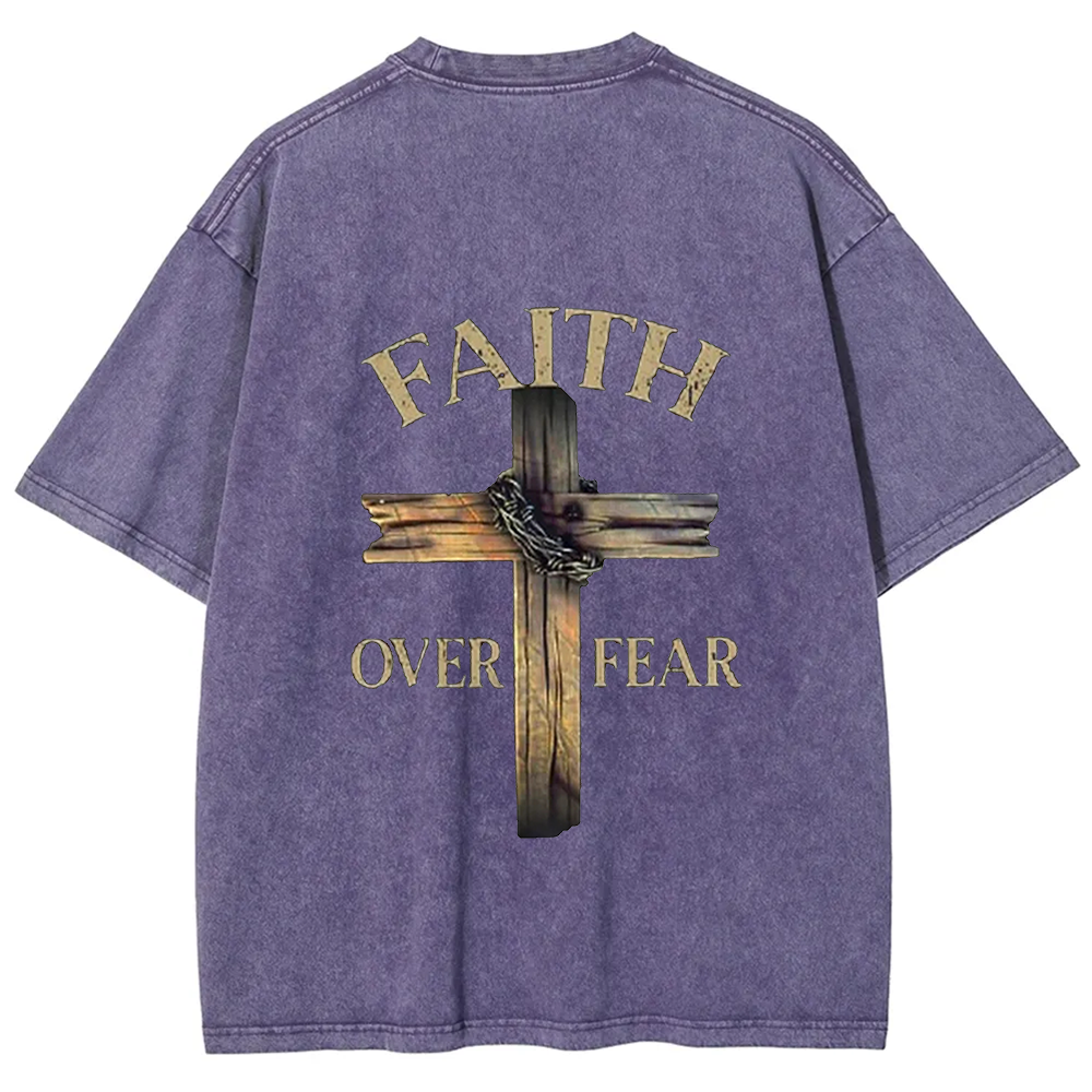 Faith Over Fear Cross Unisex Fit Washed T-Shirt