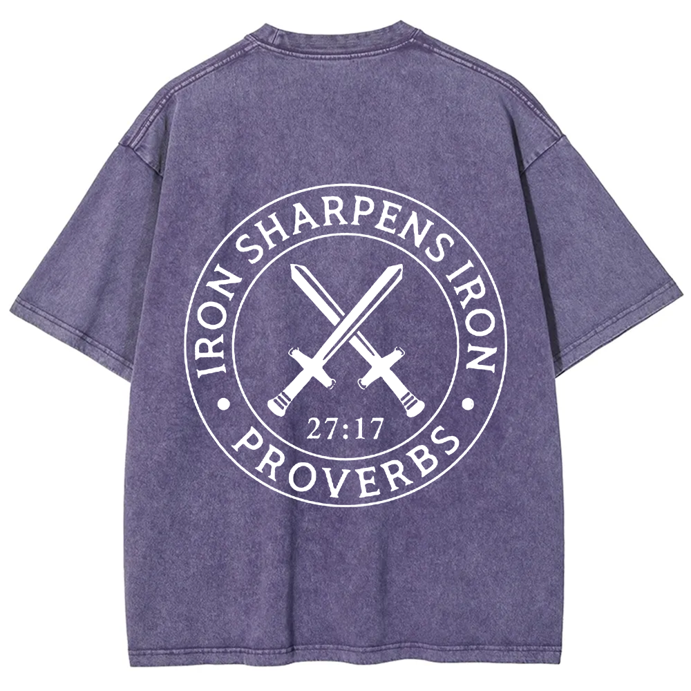 Iron Sharpens Iron PRVOERBS 27:17 Christian Unisex Fit Washed T-Shirt