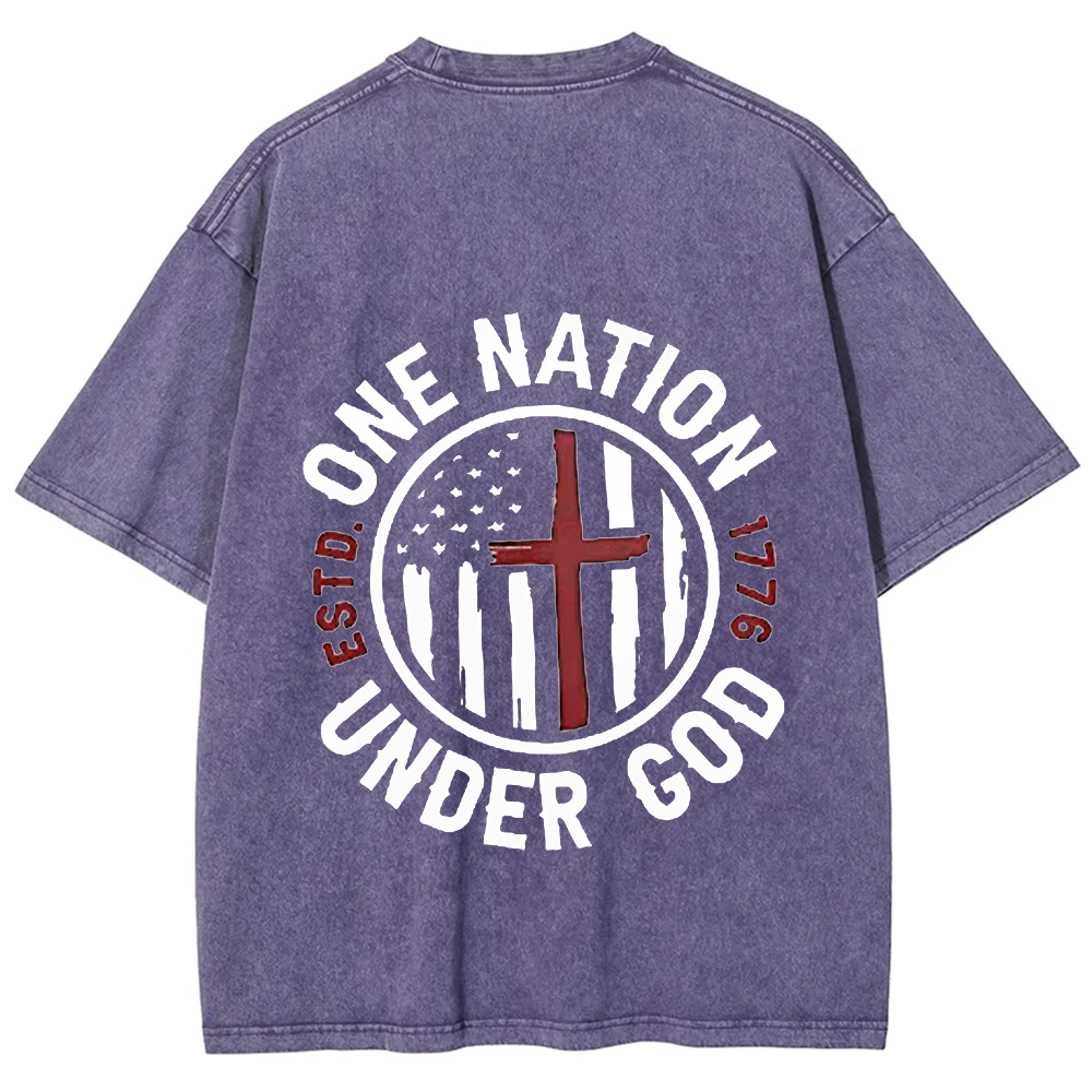 One Nation Under God ESTD 1776 Unisex Fit Washed T-Shirt