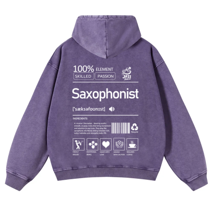 Saxophonist Unisex Casual Washed Hoodie wearishow