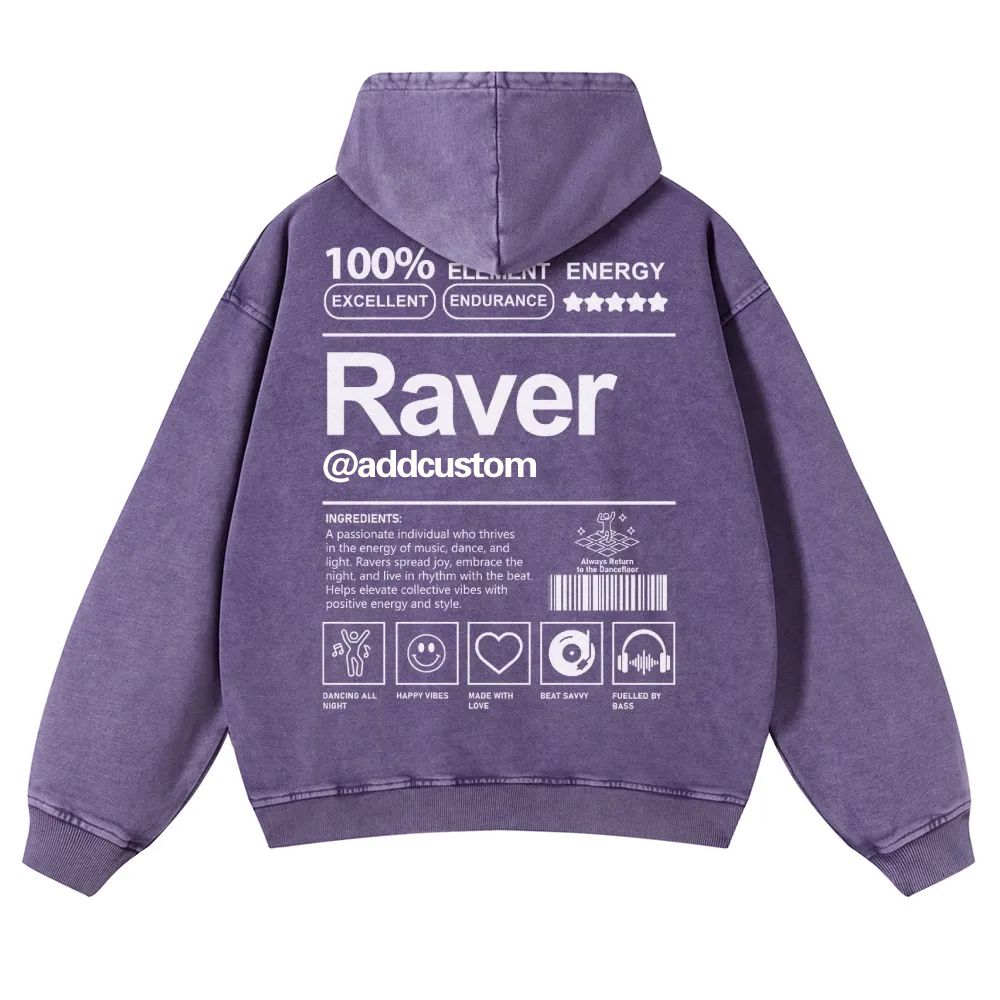Addcustom Raver Casual Washed Hoodie wearishow