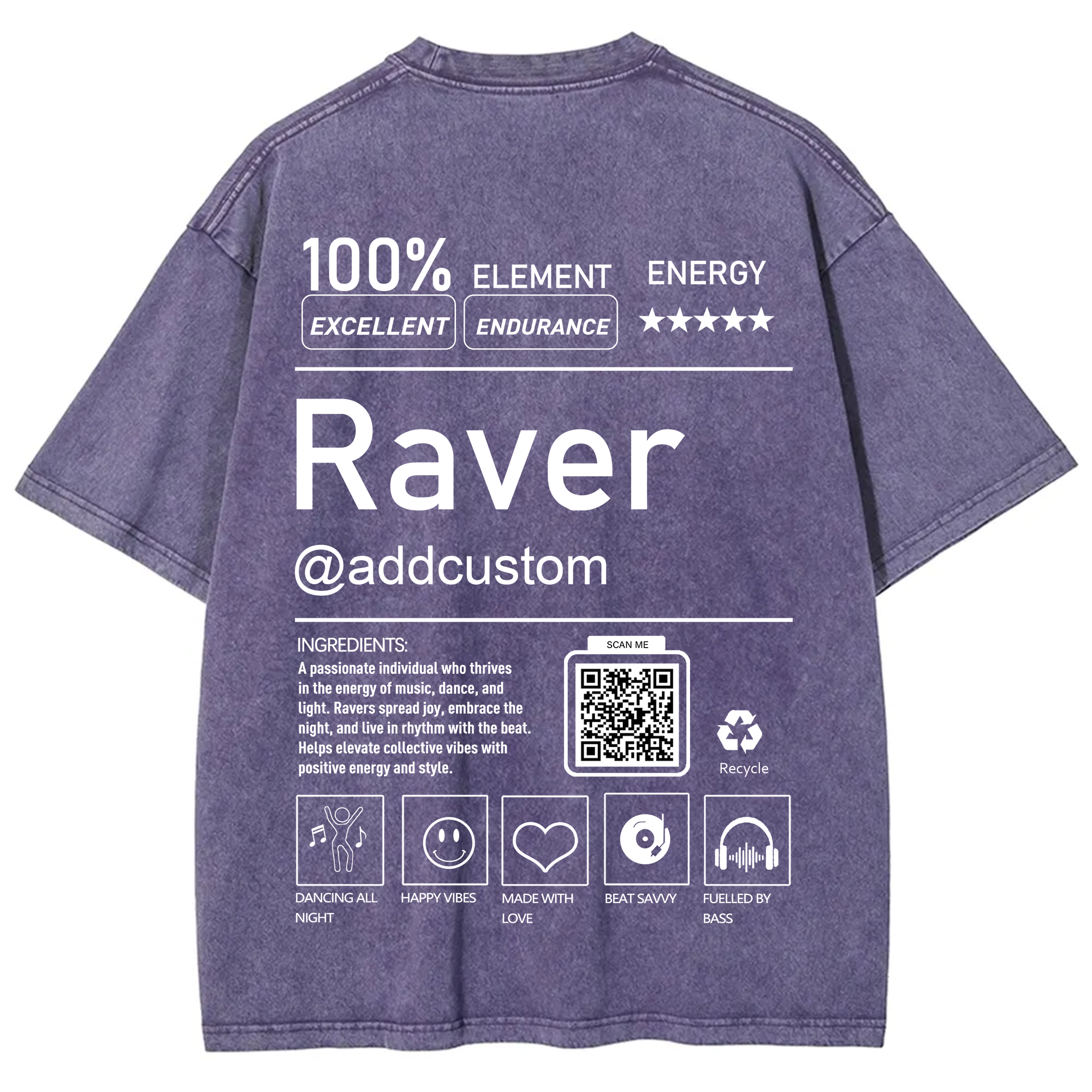 Addcustom QR Code Raver Unisex Fit Washed T-Shirt wearishow