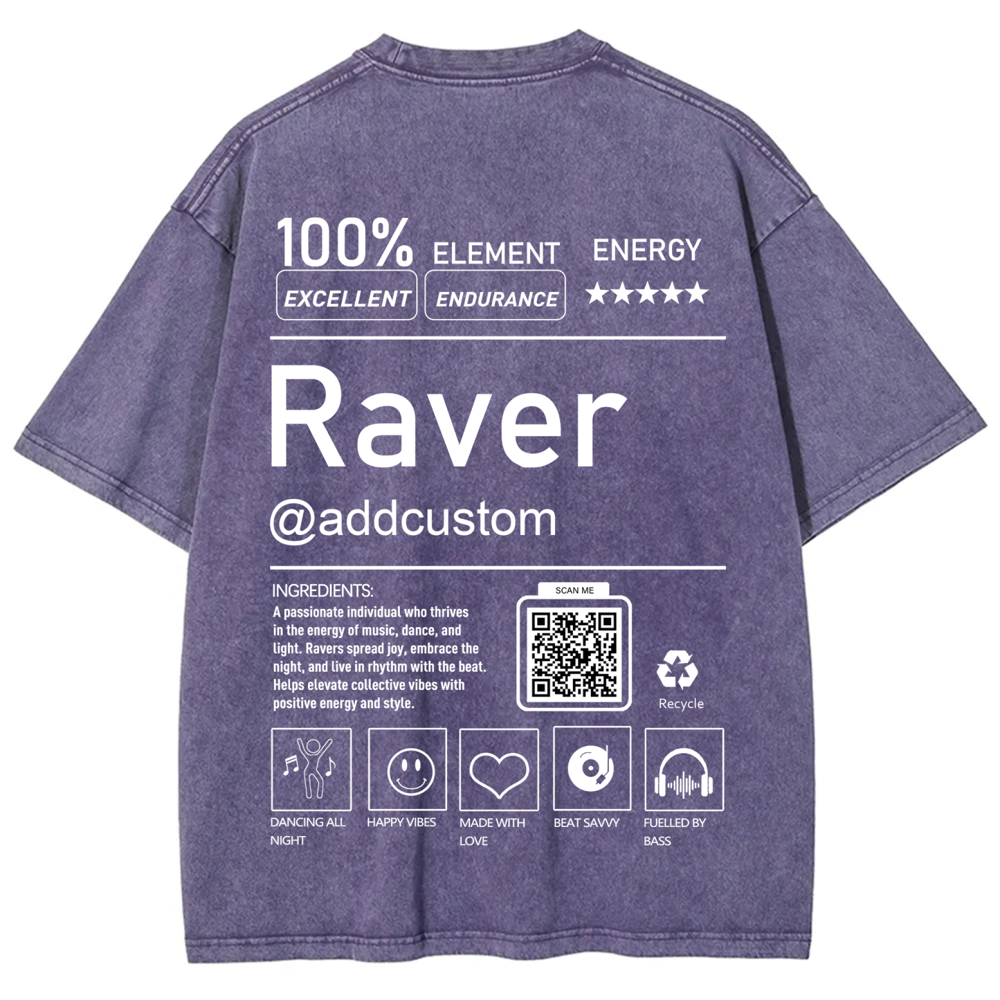 Addcustom QR Code Raver Unisex Fit Washed T-Shirt wearishow