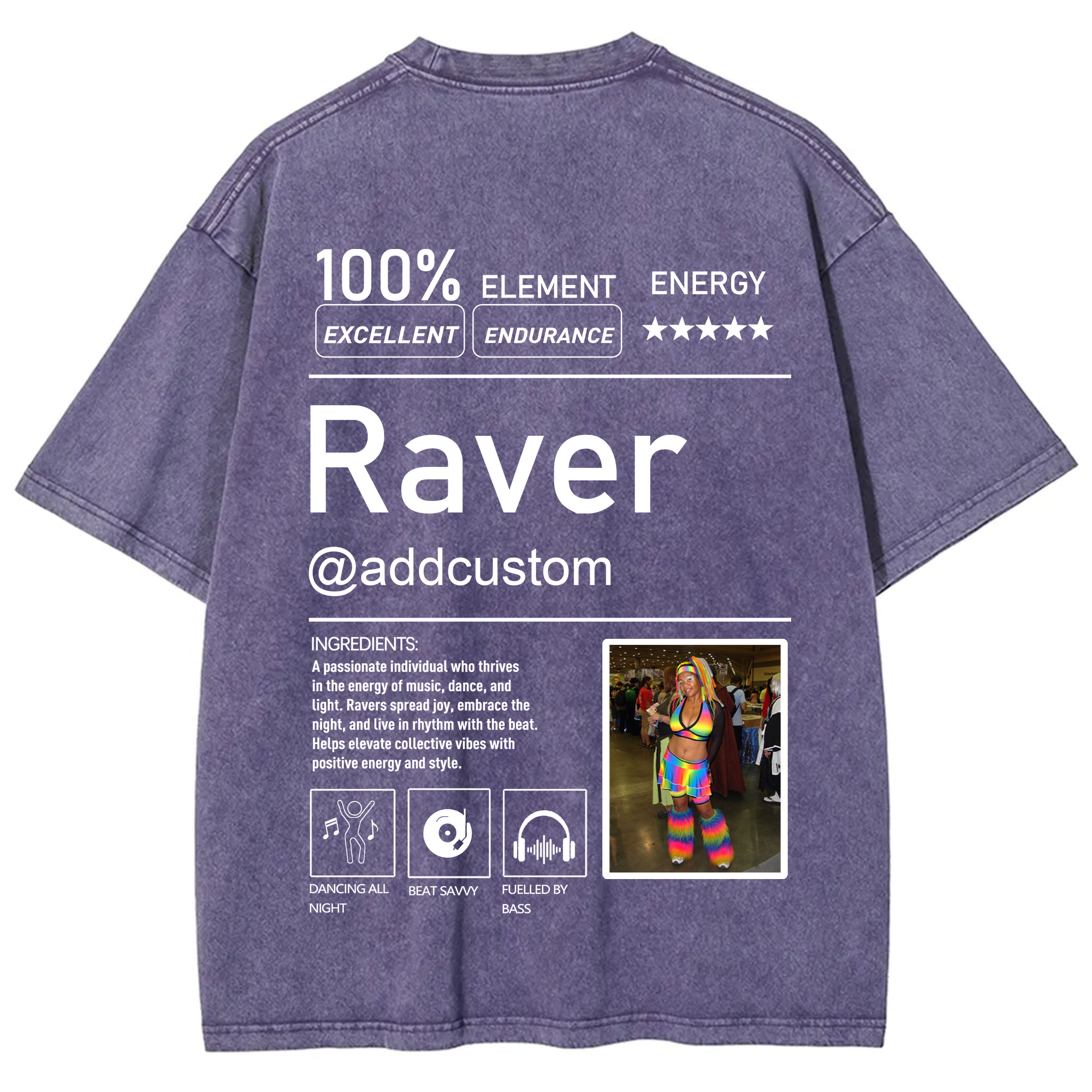 Addcustom  Photo Raver Unisex Fit Washed T-Shirt wearishow