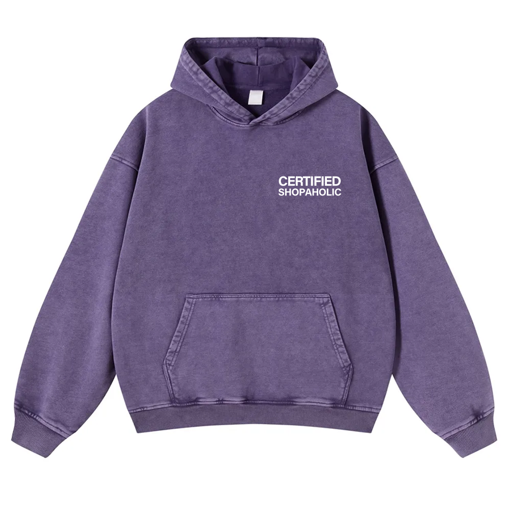 Certified Shopaholic Washed Hoodie wearishow