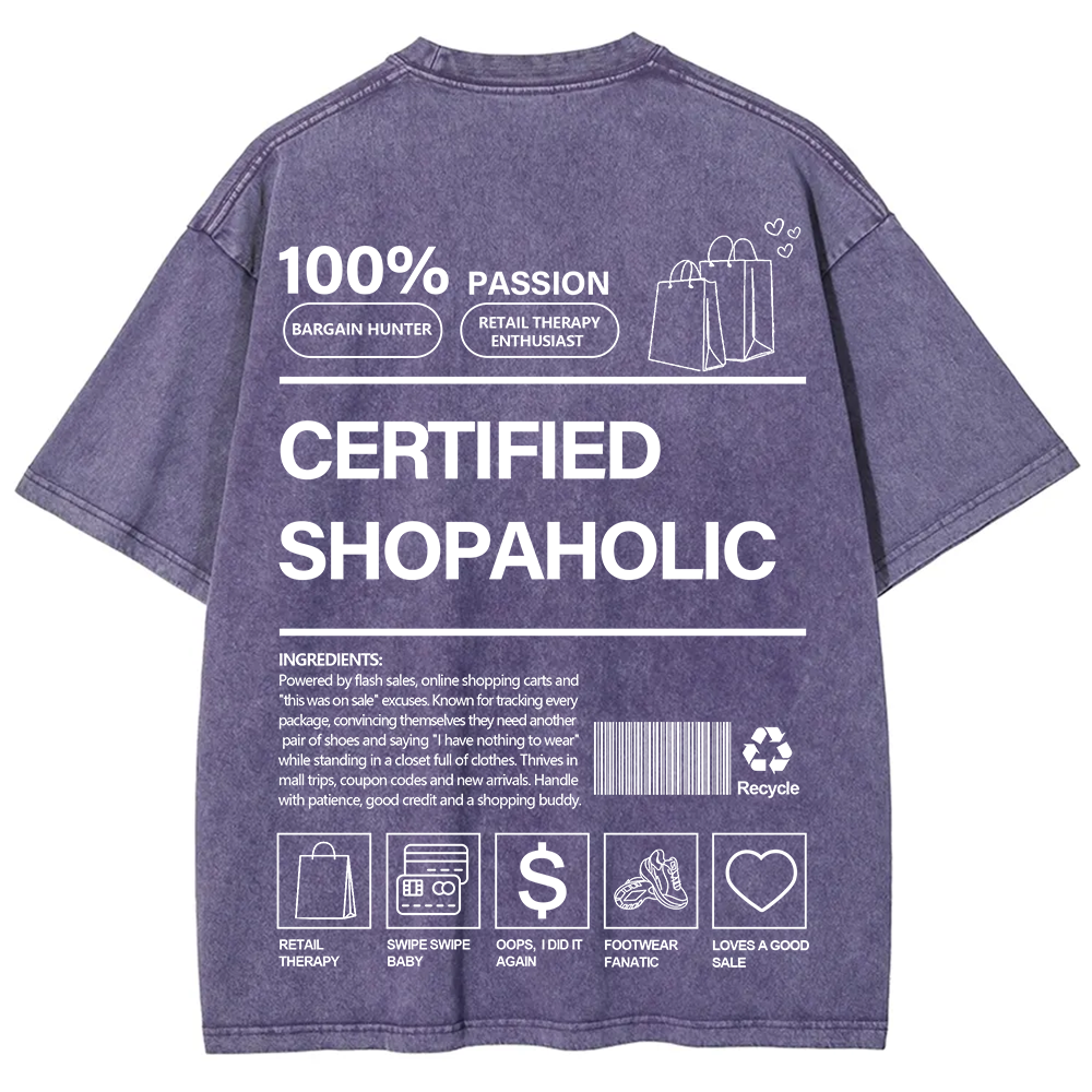 Certified Shopaholic Unisex Fit Washed T-Shirt