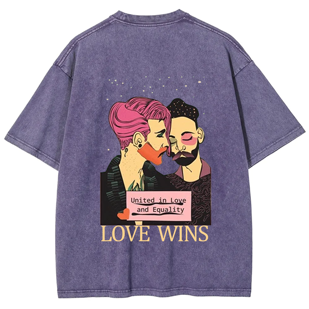 United in Love and Equality Love Wins Unisex Fit Washed T-Shirt