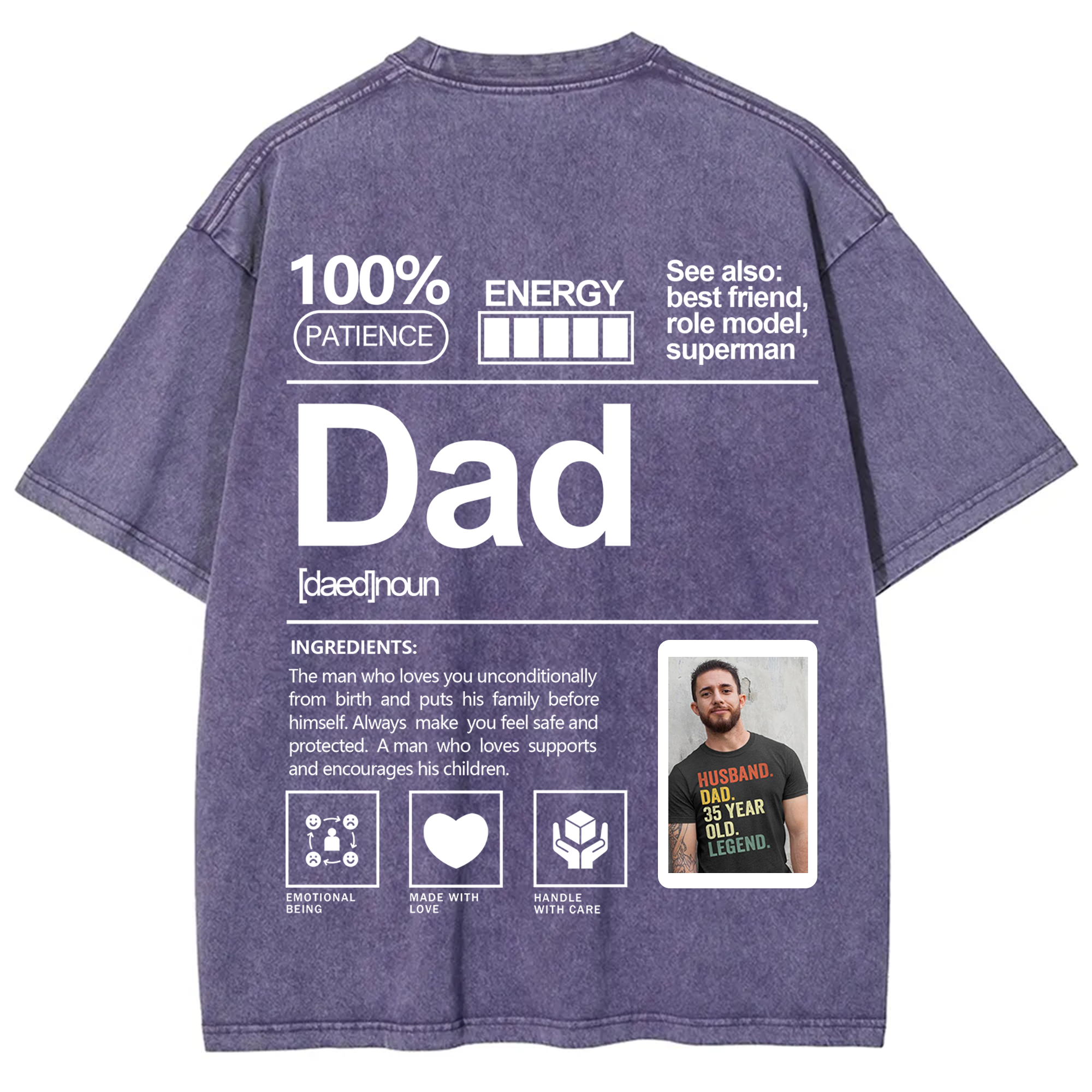Addcustom Photo Dad Washed T-Shirt