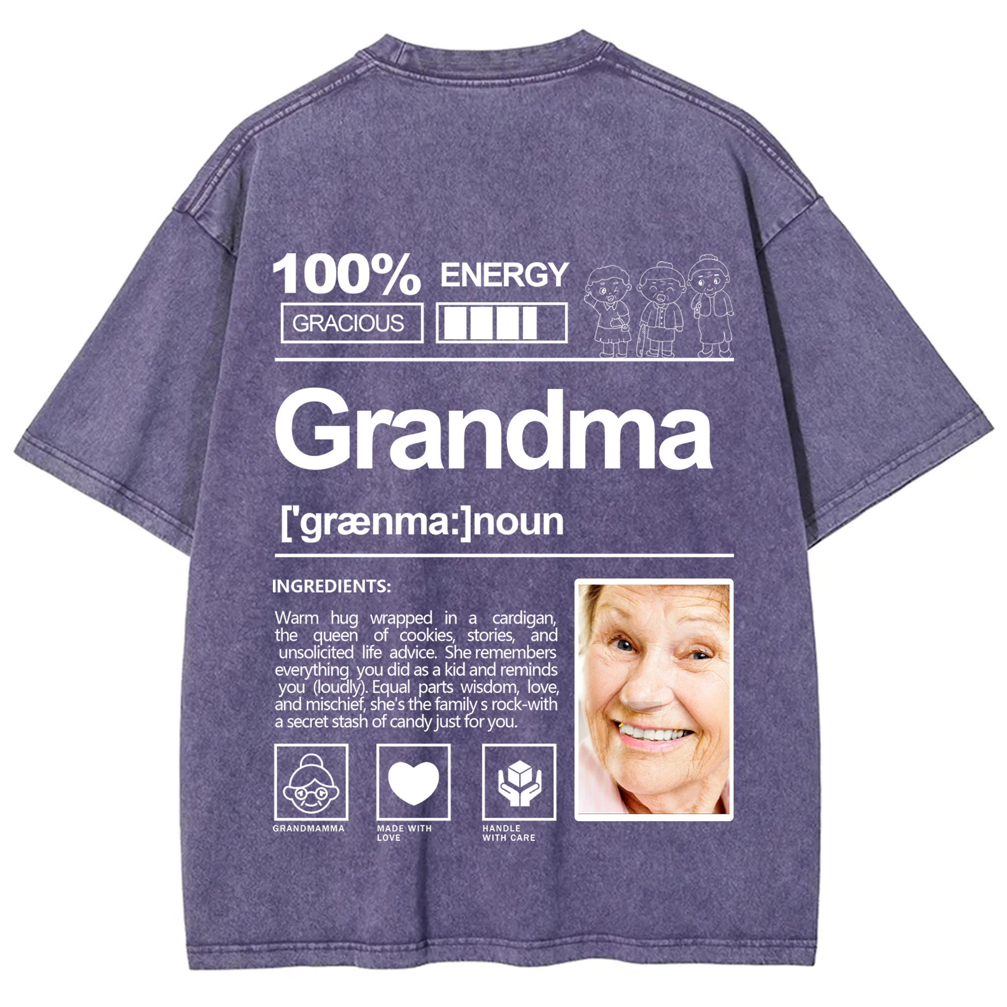 Addcustom Photo Grandma Washed T-Shirt