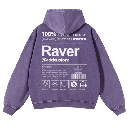 Addcustom Raver Casual Washed Hoodie wearishow