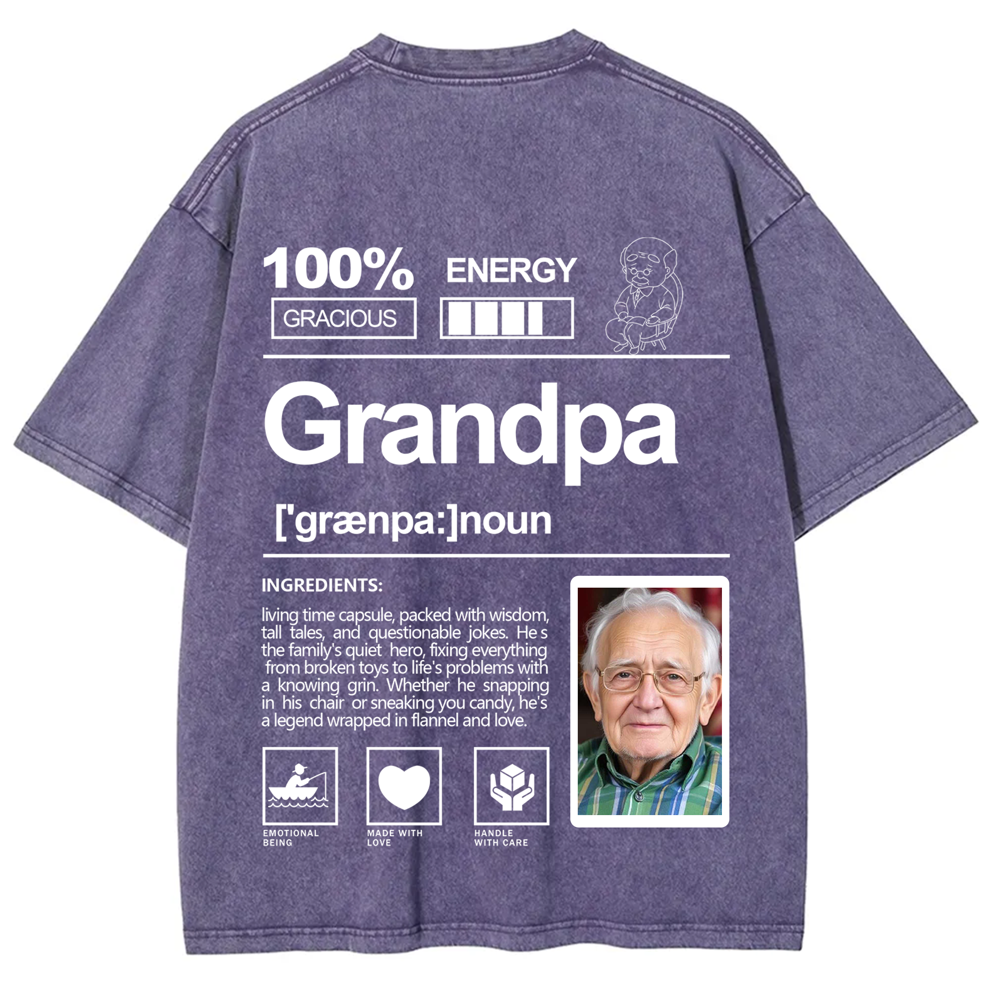 Addcustom Photo Grandpa Washed T-Shirt