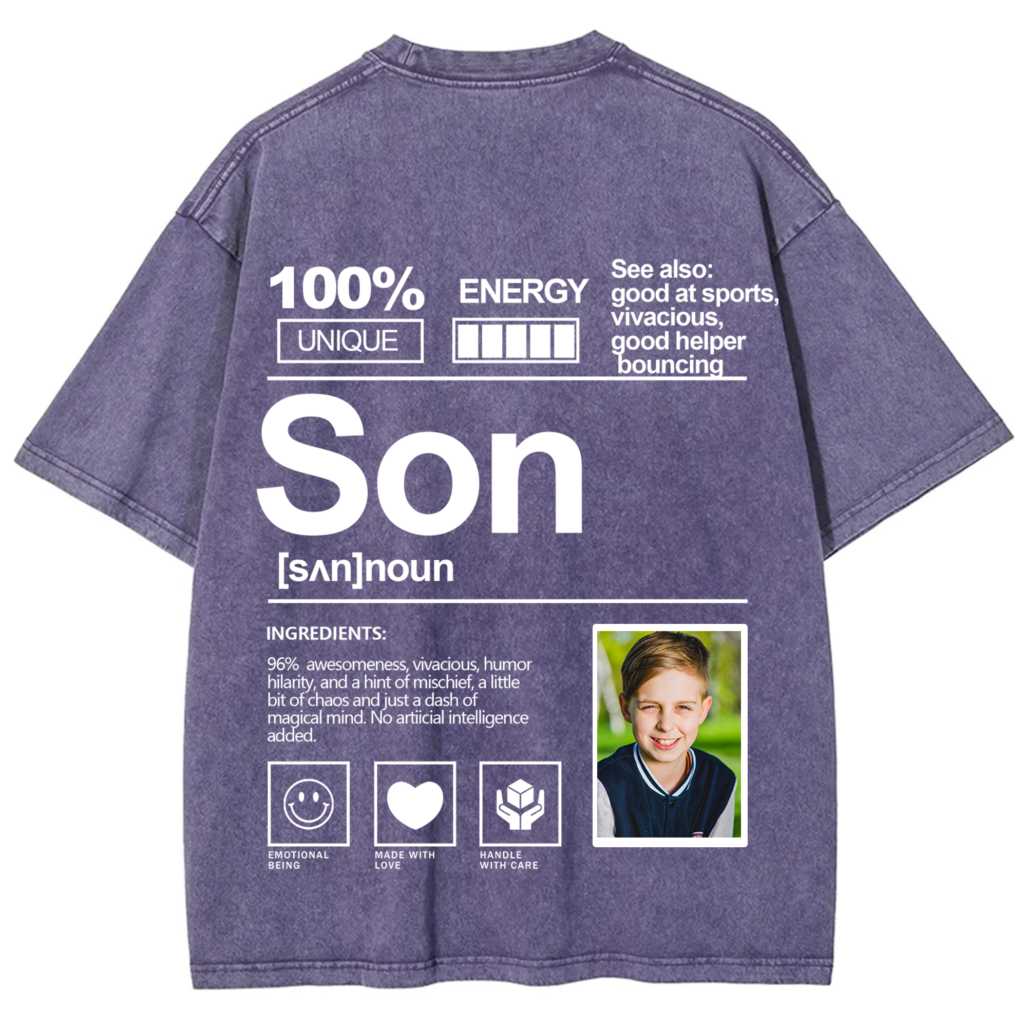 Addcustom Photo Son Washed T-Shirt