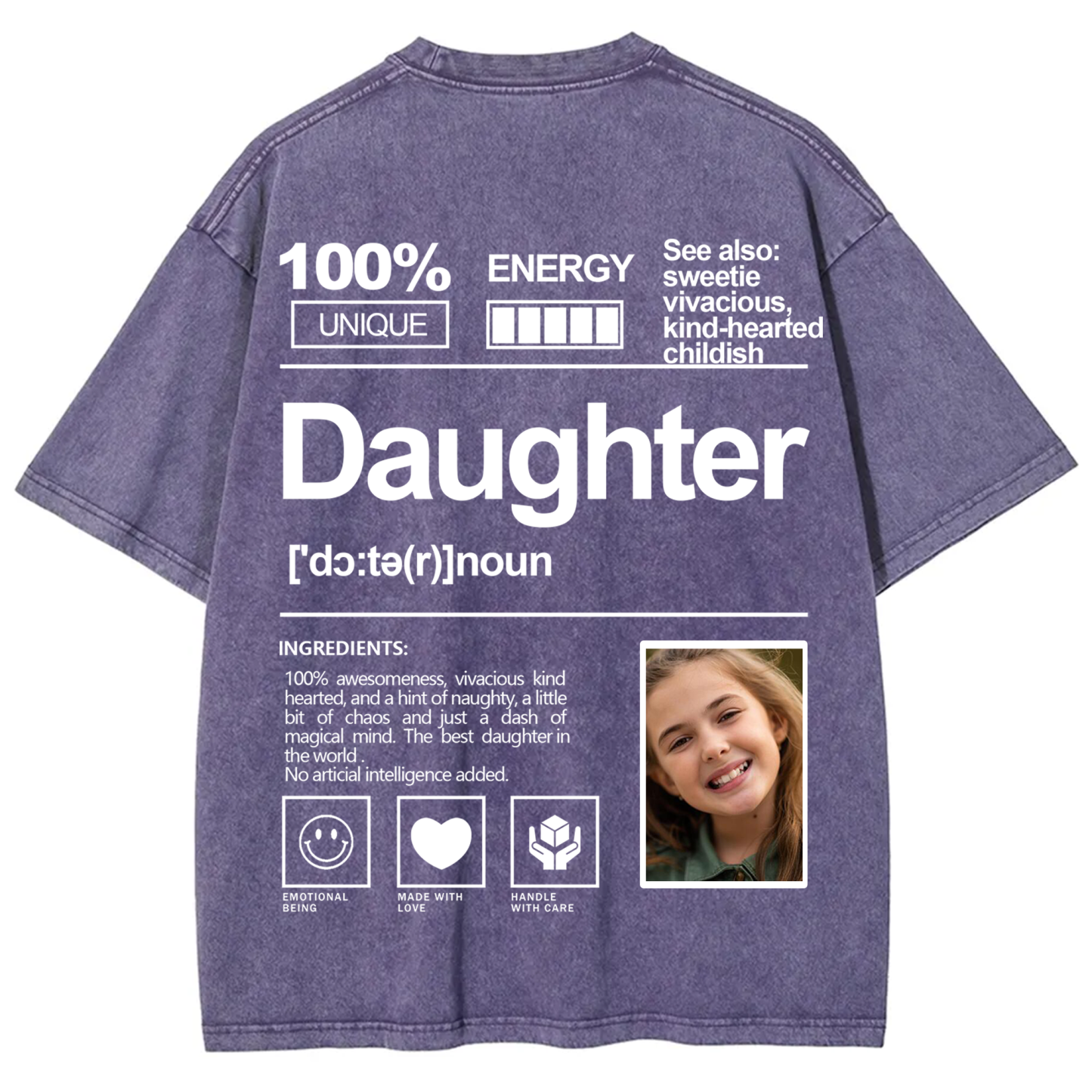 Addcustom Photo Daughter Washed T-Shirt