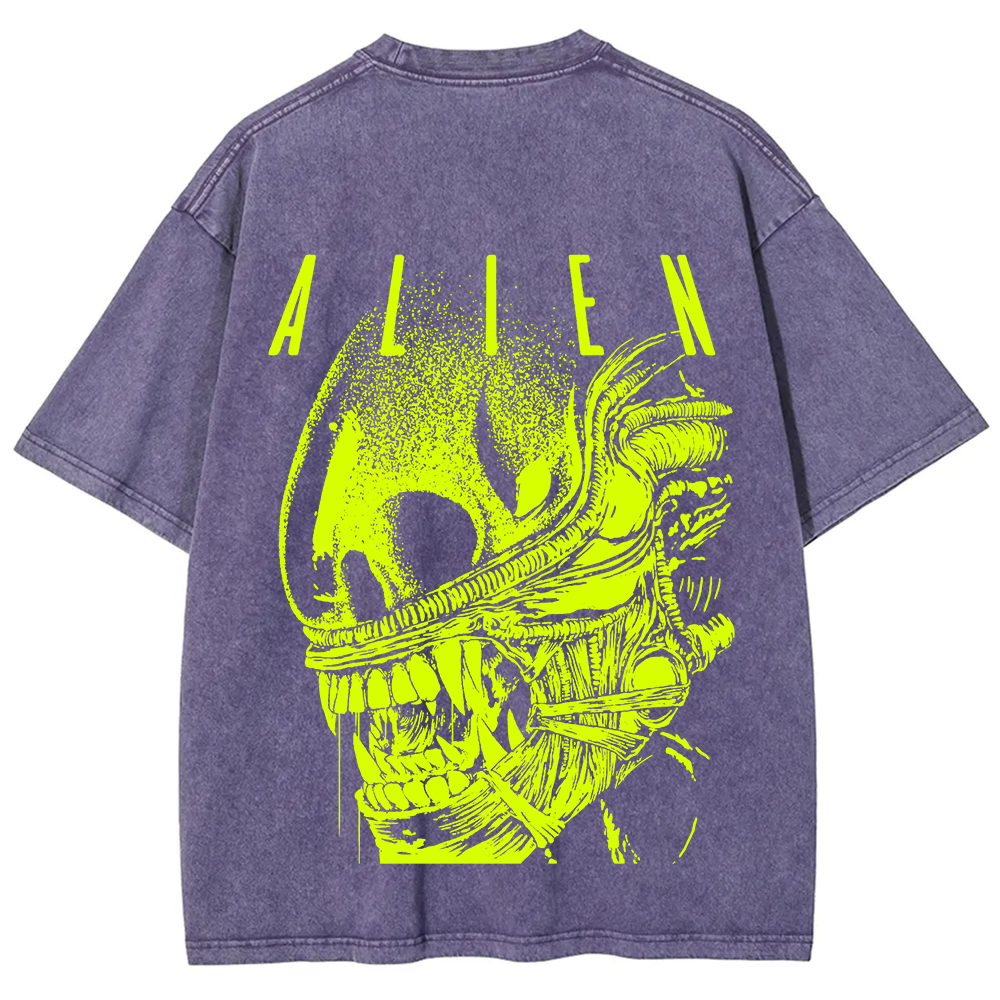 Unisex Vintage Washed Alien Movie Poster Prin T-Shirt
