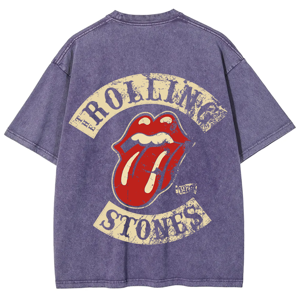 Unisex Vintage Washed Rolling Stones Rock Band T-Shirt