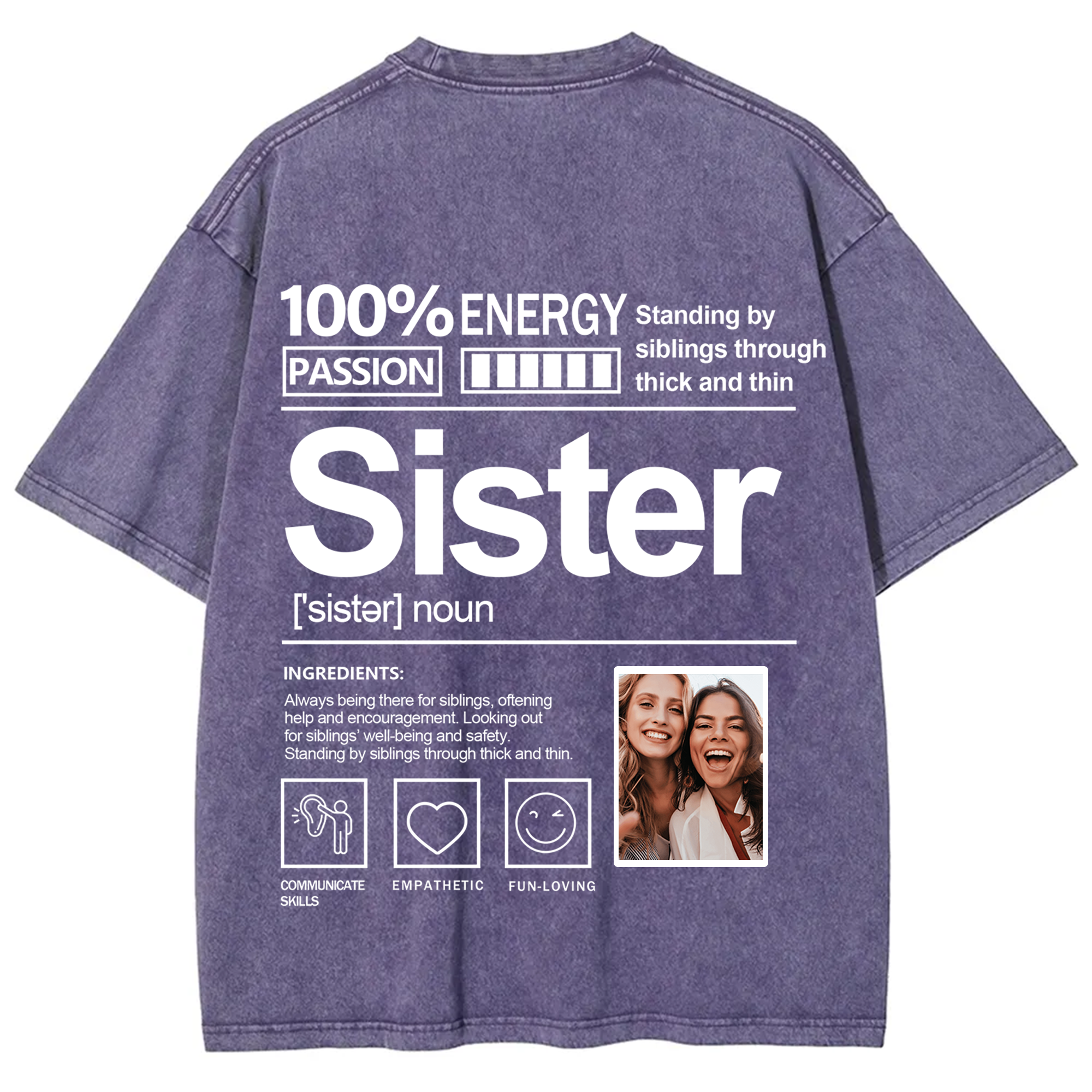 Addcustom Photo Sister Washed T-Shirt