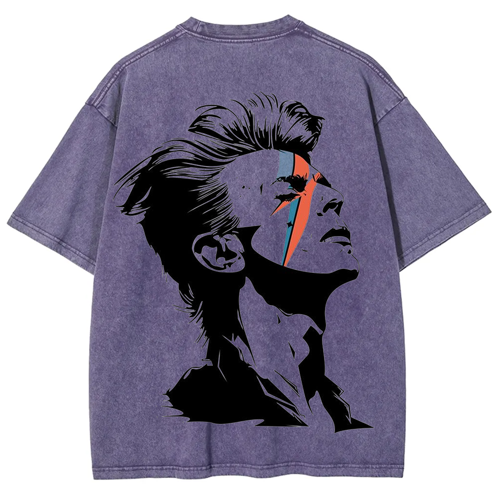 Unisex Vintage Washed David Bowie Aladdin Sane Singer T-Shirt