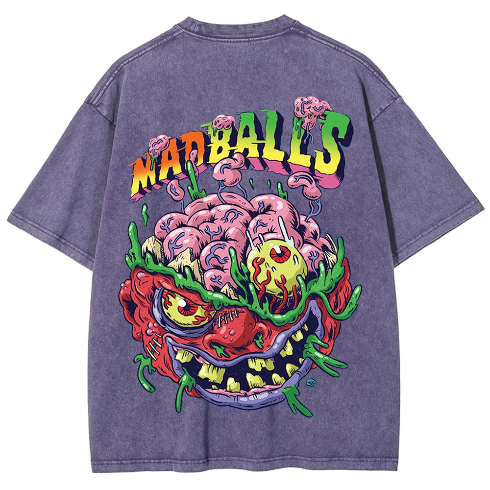 Unisex Blue Madballs Zombie Weird Print Casual  T-shirt