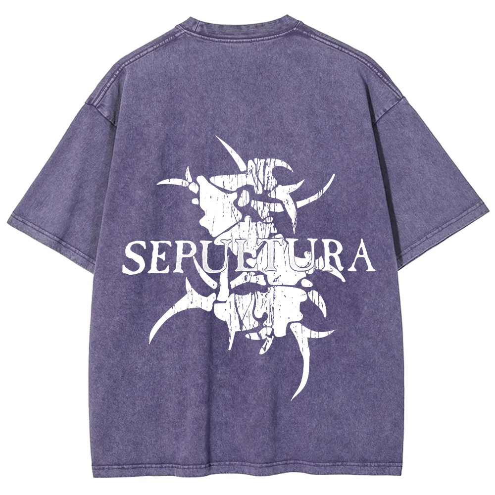 Unisex Vintage Washed Sepultura Heavy Metal Band T-shirt