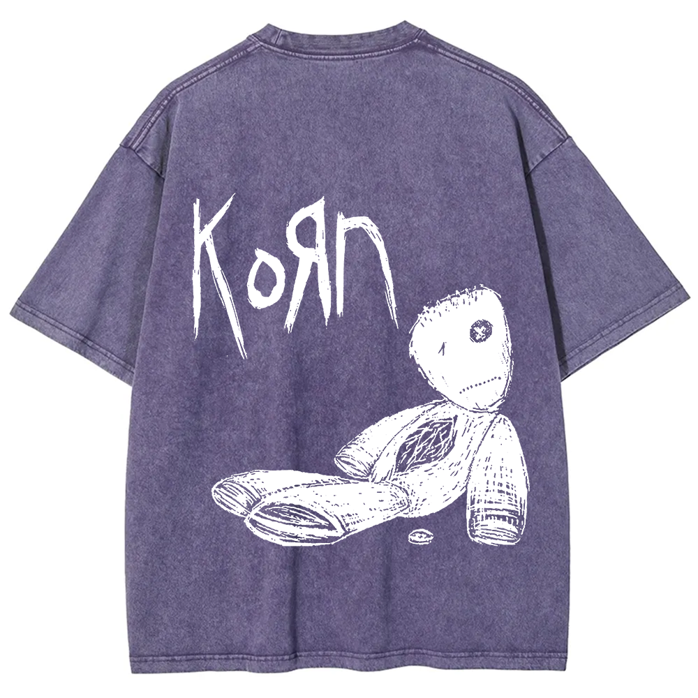 Unisex Vintage Washed Korn Metal Band  T-Shirt