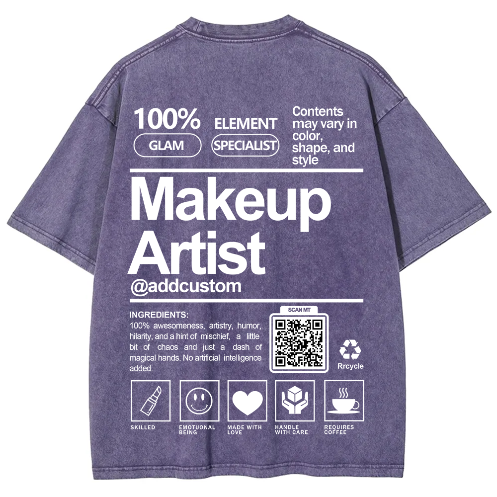 Wearishow Makeup Artist Addcustom QR Code Unisex Fit Washed T-Shirt