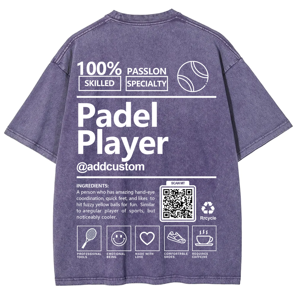 Padel player Addcustom QR Code Unisex Fit Washed T-Shirt wearishow