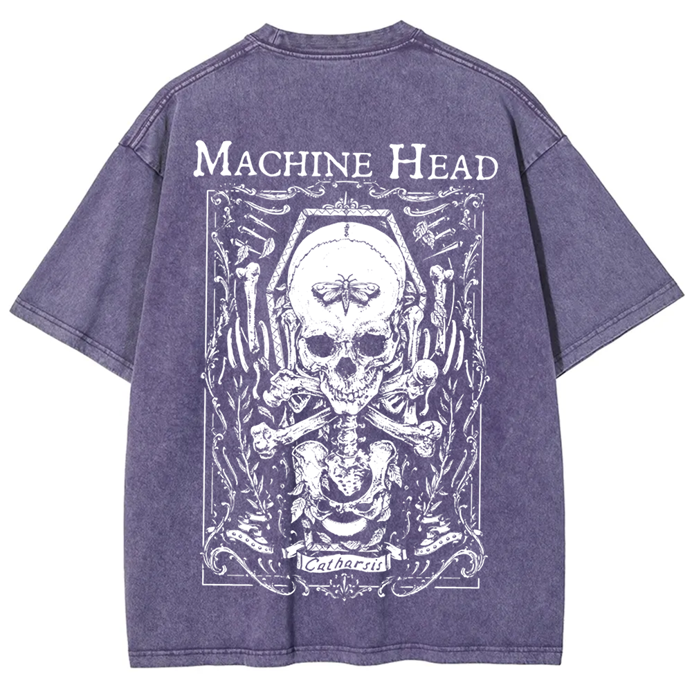 Unisex Vintage Washed Machine Head Band Heavy Meta t-Shirt